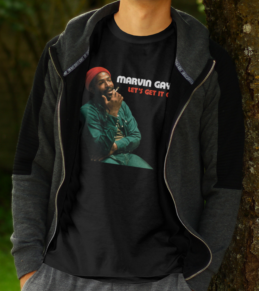 Marvin Gaye Let's Get It On Red Beanie Outfit Smoking Pose T-Shirt