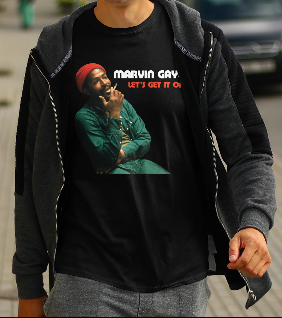 Marvin Gaye Let's Get It On Red Beanie Outfit Smoking Pose T-Shirt