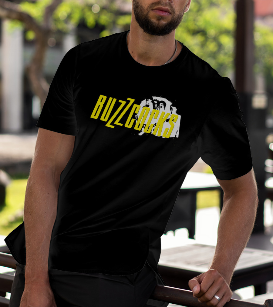 BUZZCOCKS Yellow Logo With Band Photo T-Shirt