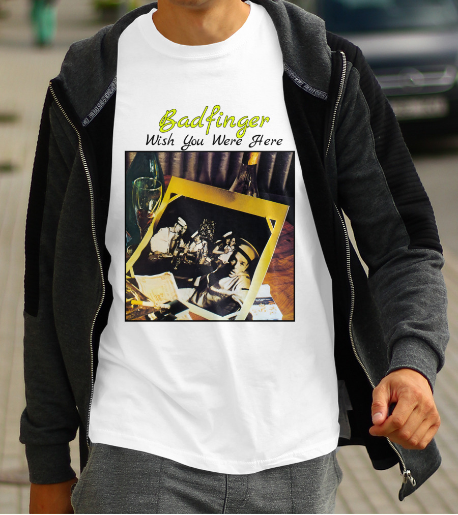 Badfinger Wish You Were Here Album Art Photographic Table Setting With Drinks And Photographs T-Shirt