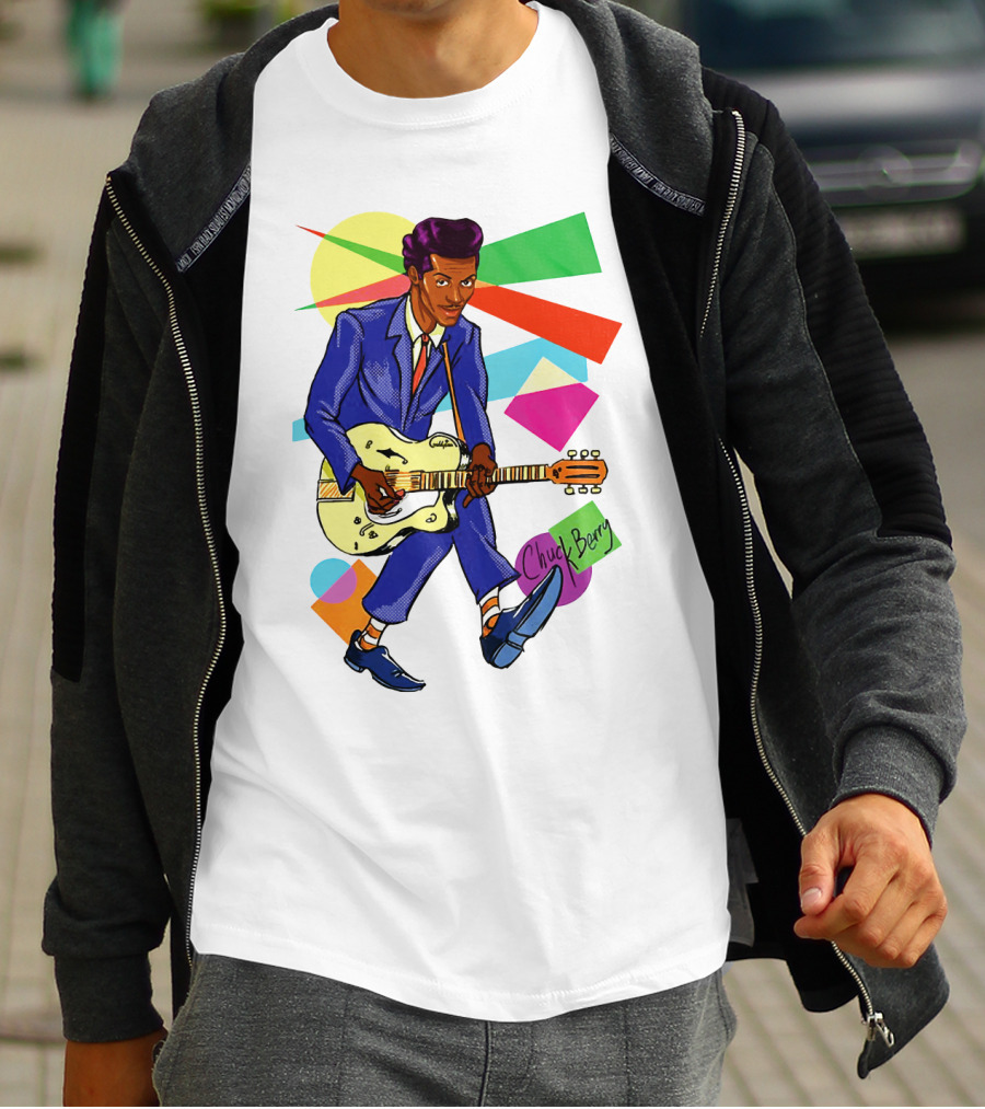 Chuck Berry Colorful Geometric Guitarist T-Shirt