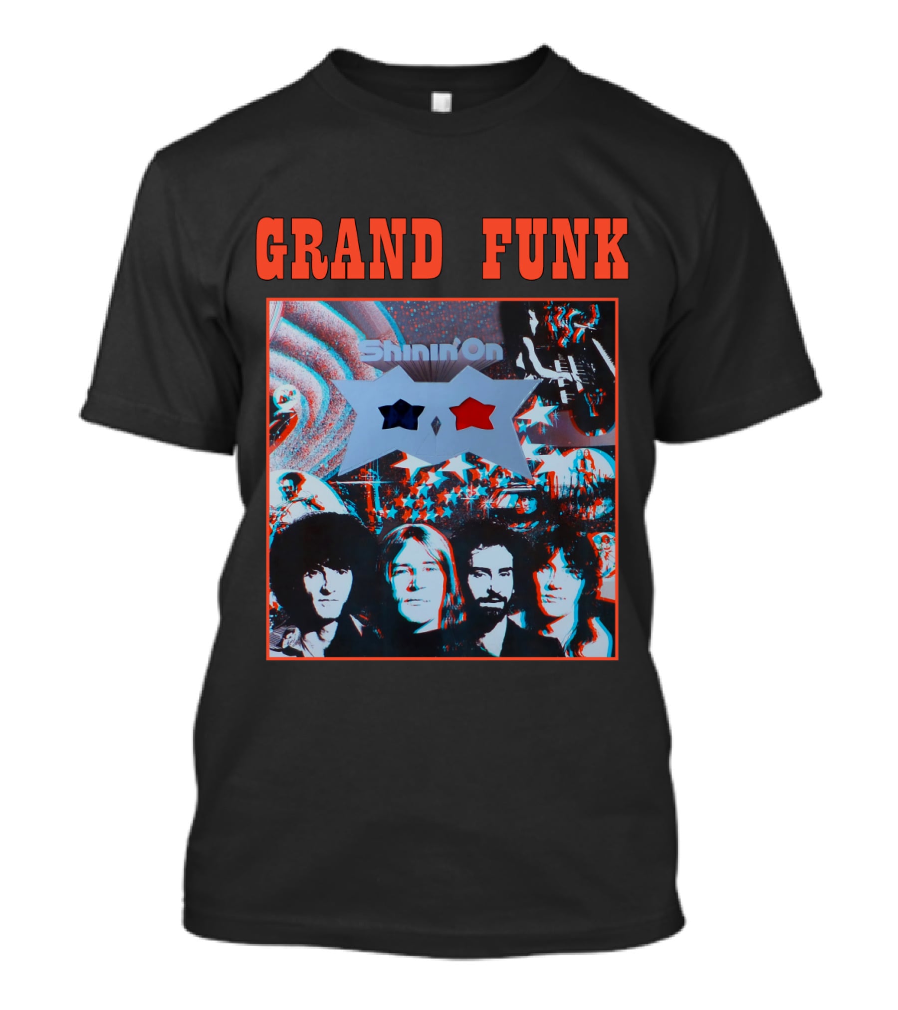 Grand Funk Shinin' On Album Cover With 3D Effect Band Members And Star Shapes T-Shirt