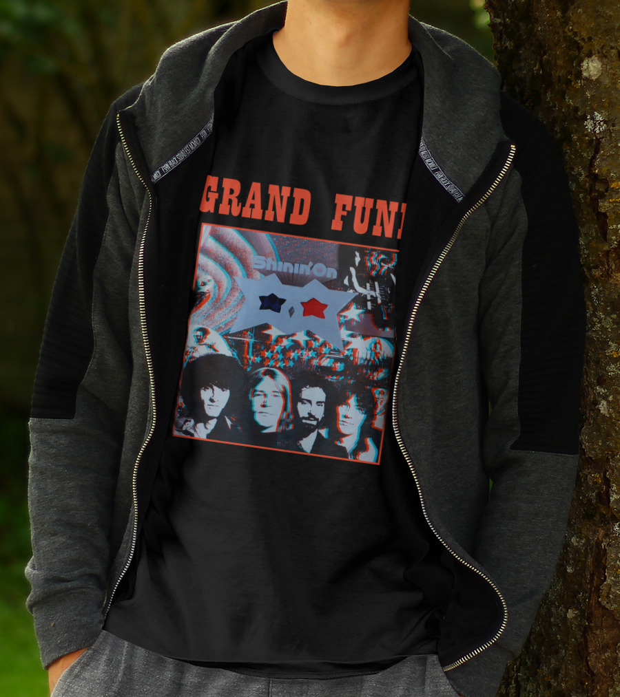 Grand Funk Shinin' On Album Cover With 3D Effect Band Members And Star Shapes T-Shirt