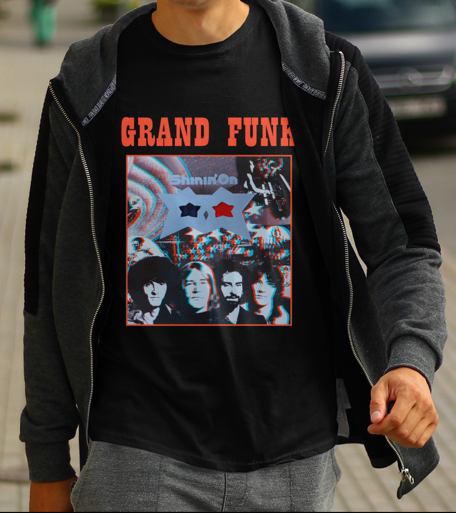 Grand Funk Shinin' On Album Cover With 3D Effect Band Members And Star Shapes T-Shirt