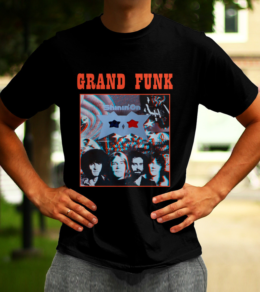 Grand Funk Shinin' On Album Cover With 3D Effect Band Members And Star Shapes T-Shirt