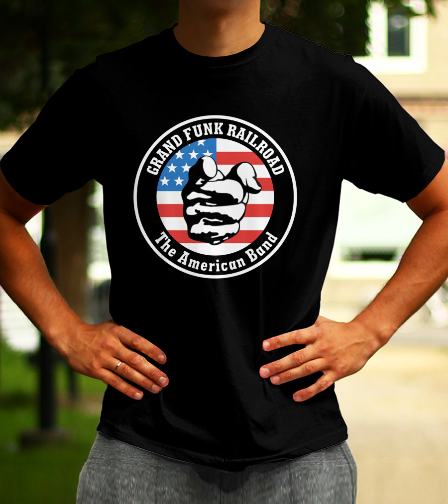 Grand Funk Railroad The American Band Pointing Finger Logo USA Flag T-Shirt