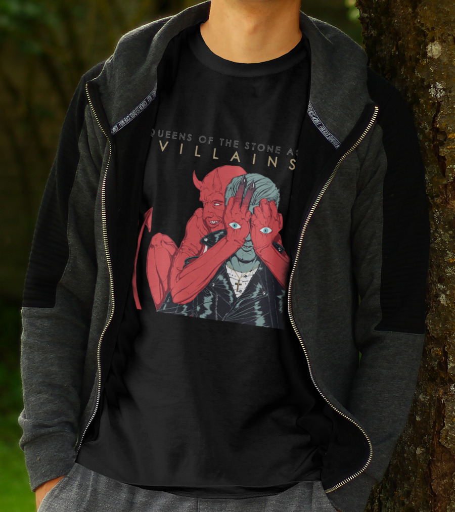 Queens Of The Stone Age Villains Devil And Leather Jacket T-Shirt