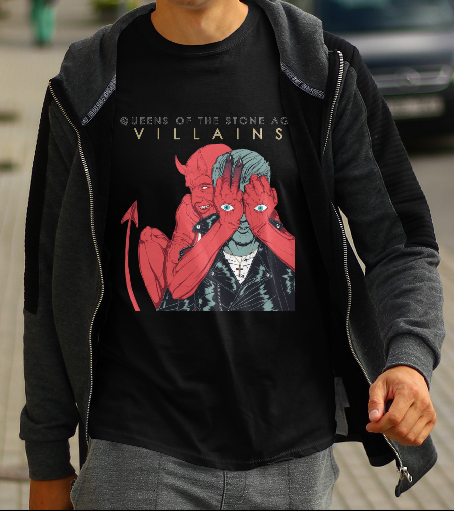 Queens Of The Stone Age Villains Devil And Leather Jacket T-Shirt