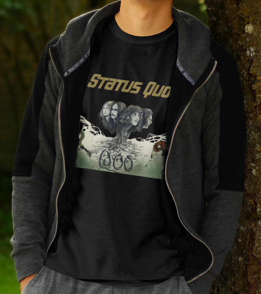 Status Quo Band Faces Tree Imagery With Members' Portraits T-Shirt