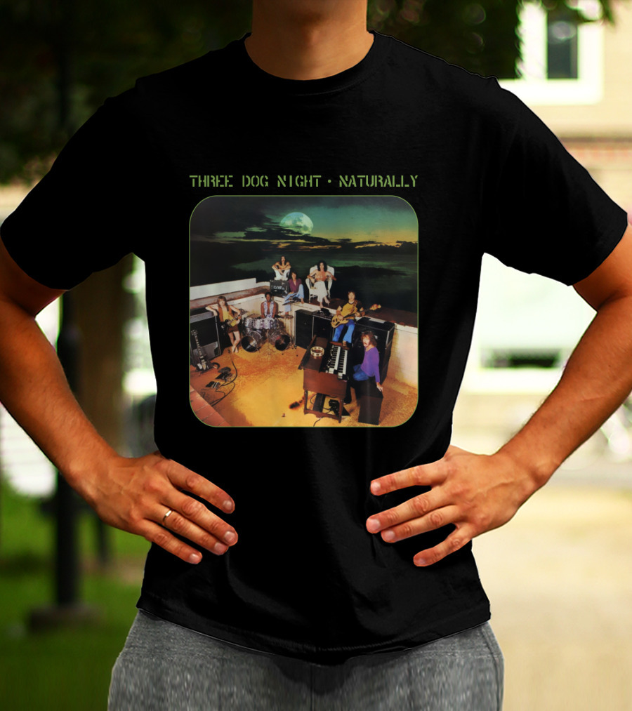 Three Dog Night Naturally Album Cover Moonlit Rooftop Band Scene T-Shirt