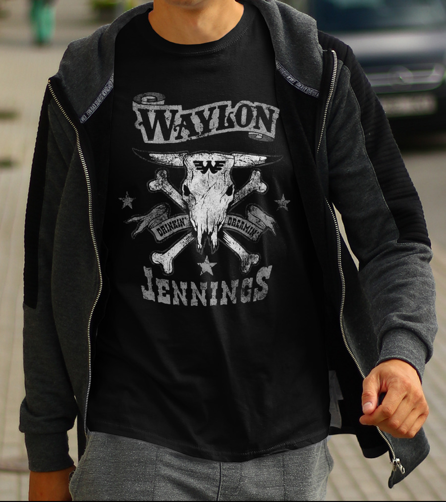 Waylon Jennings Drinkin' Dreamin' Skull And Crossbones T-Shirt