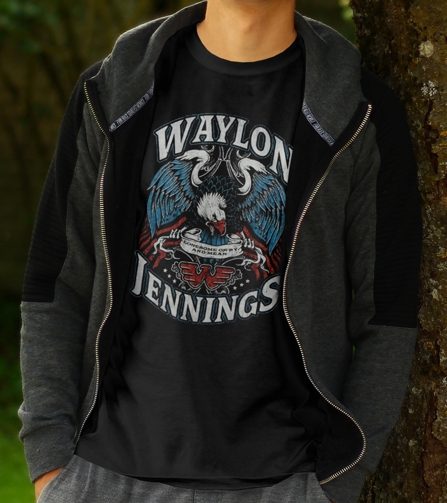 Waylon Jennings Lonesome On'ry And Mean Eagle Wings T-Shirt