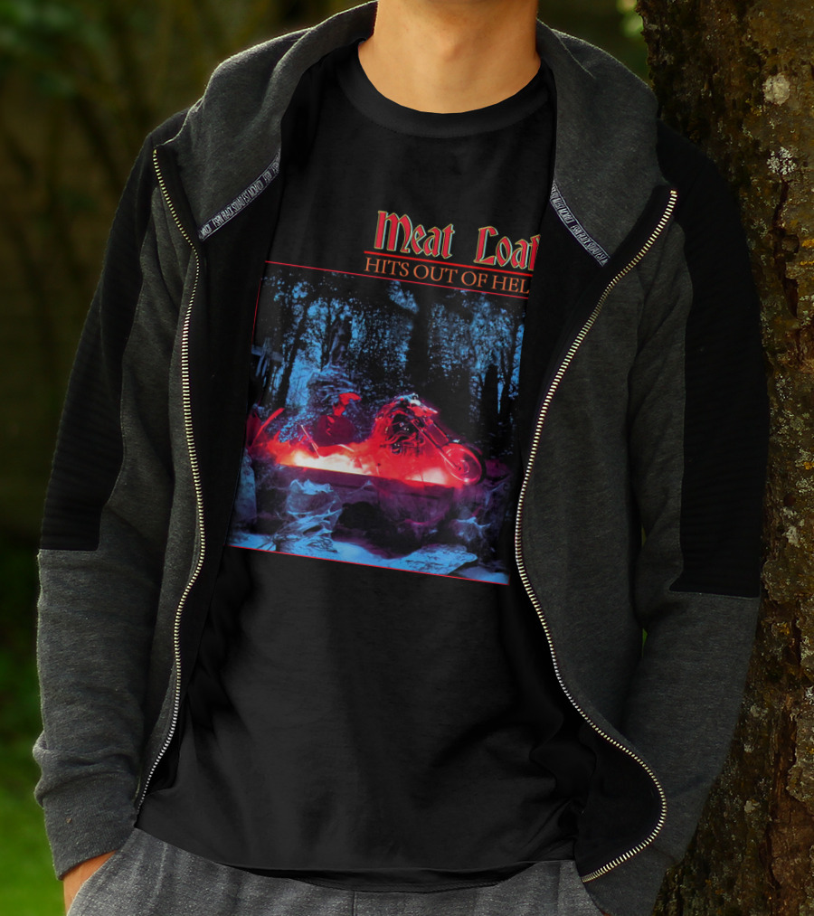 Meat Loaf Hits Out Of Hell Motorcycle Forest Scene T-Shirt