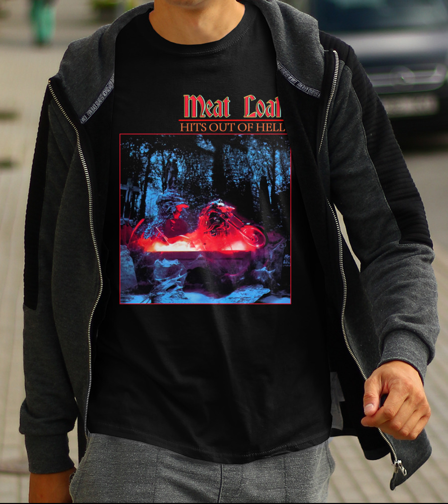 Meat Loaf Hits Out Of Hell Motorcycle Forest Scene T-Shirt