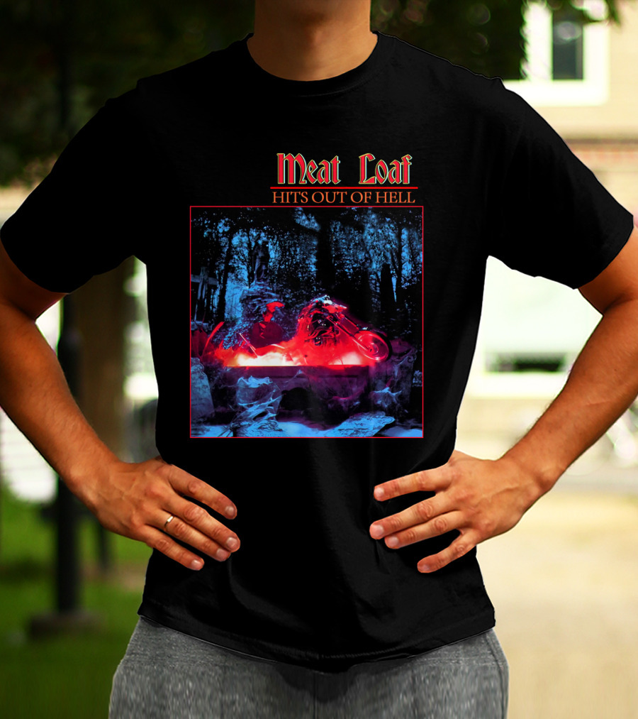 Meat Loaf Hits Out Of Hell Motorcycle Forest Scene T-Shirt
