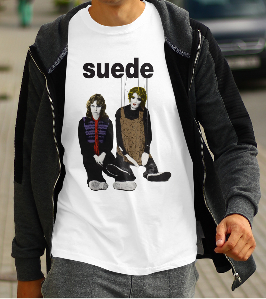 Suede Band Puppet Imagery With Colorful Outfits T-Shirt