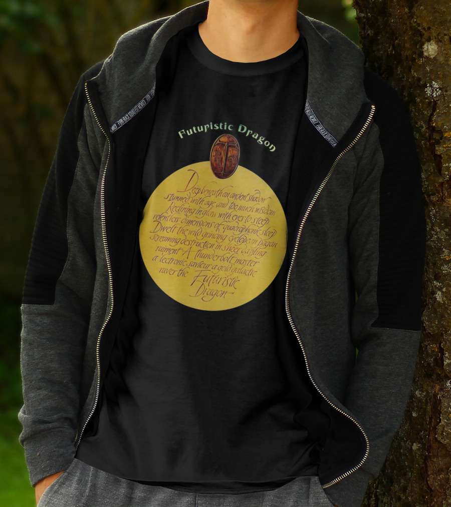 Futuristic Dragon Dwelling In Ancient Shadows With Thunderbolt Mastery T-Shirt