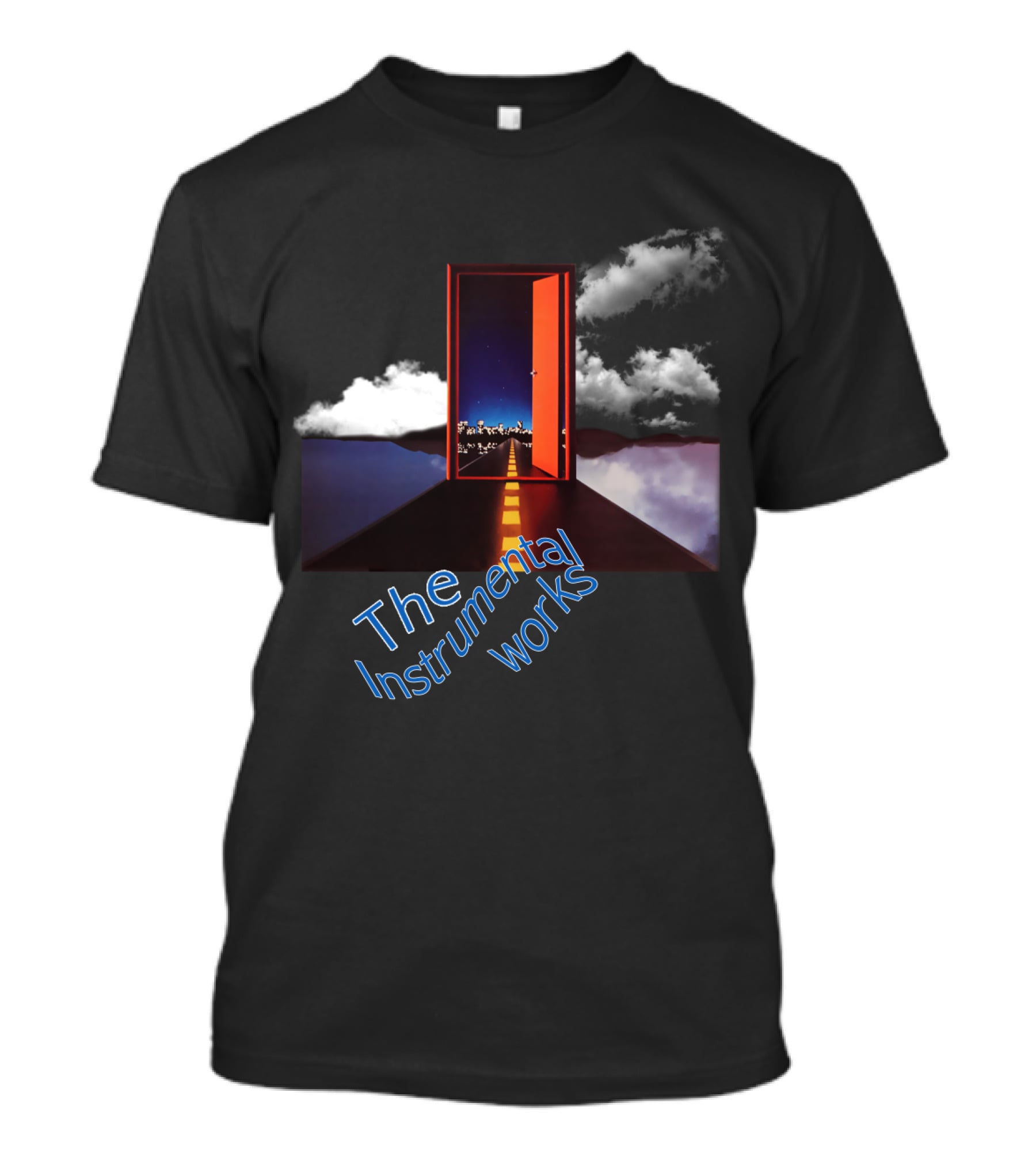 The Instrumental Works Door To Cityscape Under Clouds T-Shirt