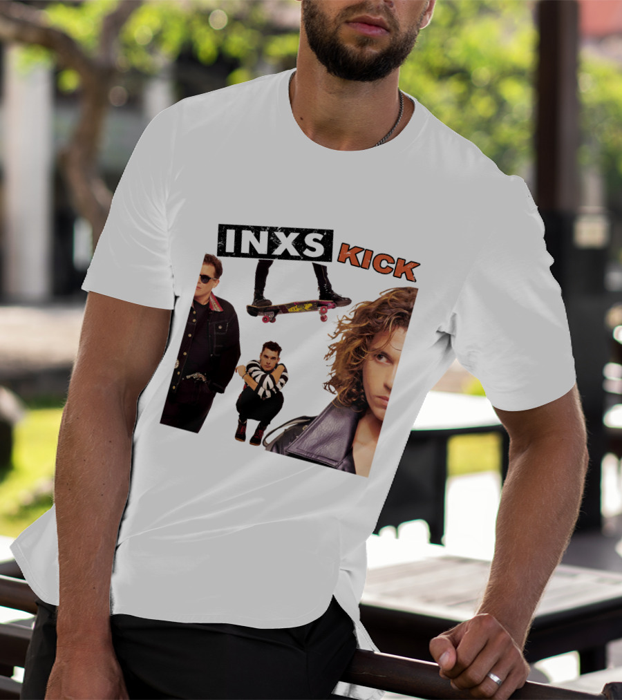 INXS Kick Album Cover Skateboard And Band Members T-Shirt