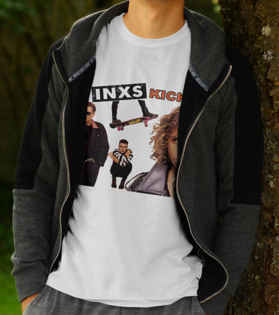 INXS Kick Album Cover Skateboard And Band Members T-Shirt