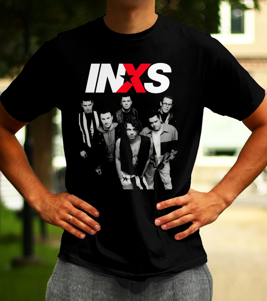 Inxs Band Black And White Group Photo With Red T-Shirt