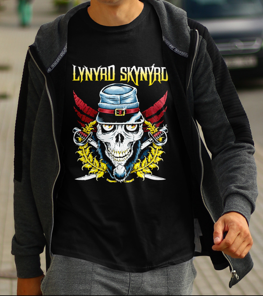 Lynyrd Skynyrd Skull Hat Swords Wings Crest T-Shirt