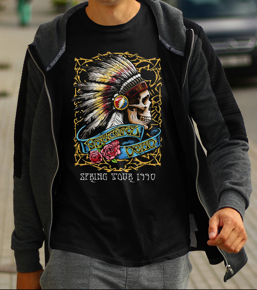 Grateful Dead Spring Tour 1990 Native American Skull And Roses T-Shirt