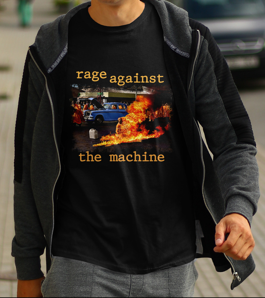 Rage Against The Machine Burning Car Riot Scene T-Shirt