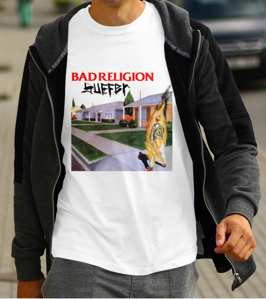 Bad Religion Suffer Album Cover Burning Figure Artwork T-Shirt
