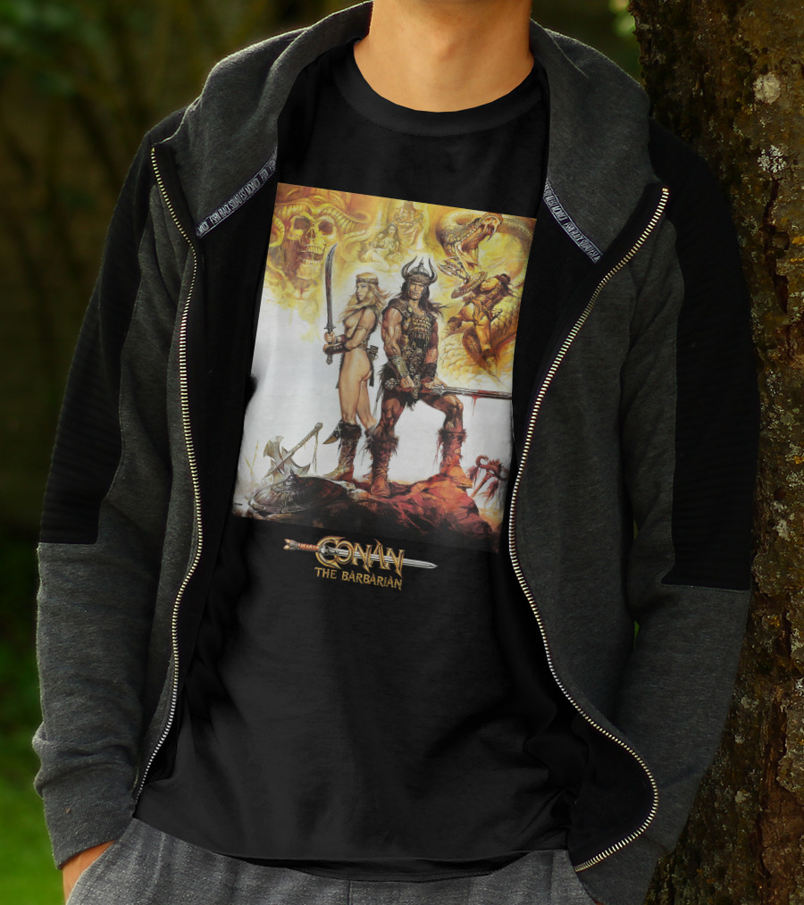 Conan The Barbarian Sword Skulls Warrior Fantasy Art T-Shirt