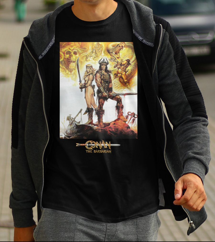 Conan The Barbarian Sword Skulls Warrior Fantasy Art T-Shirt