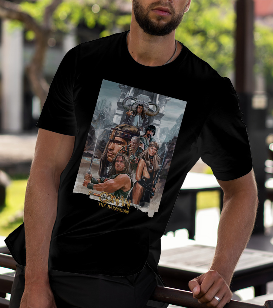 Conan The Barbarian Movie Characters Collage - Sword And Fortress T-Shirt