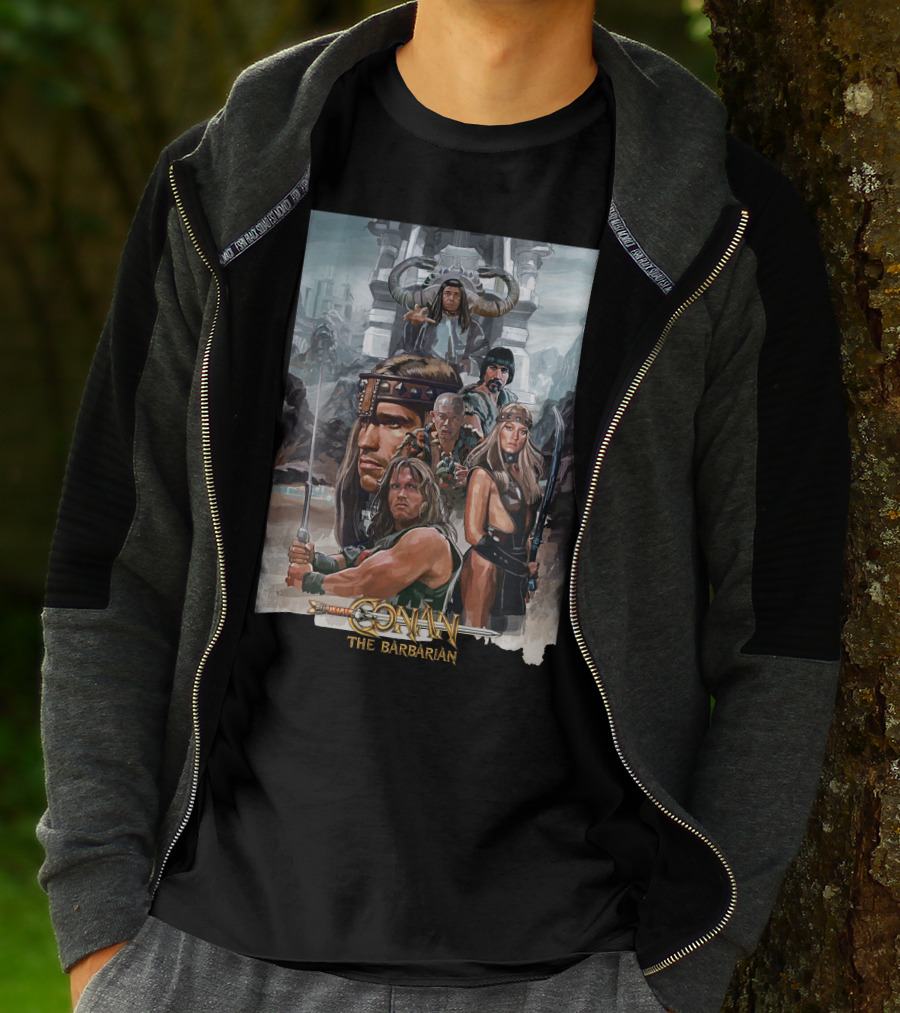 Conan The Barbarian Movie Characters Collage - Sword And Fortress T-Shirt