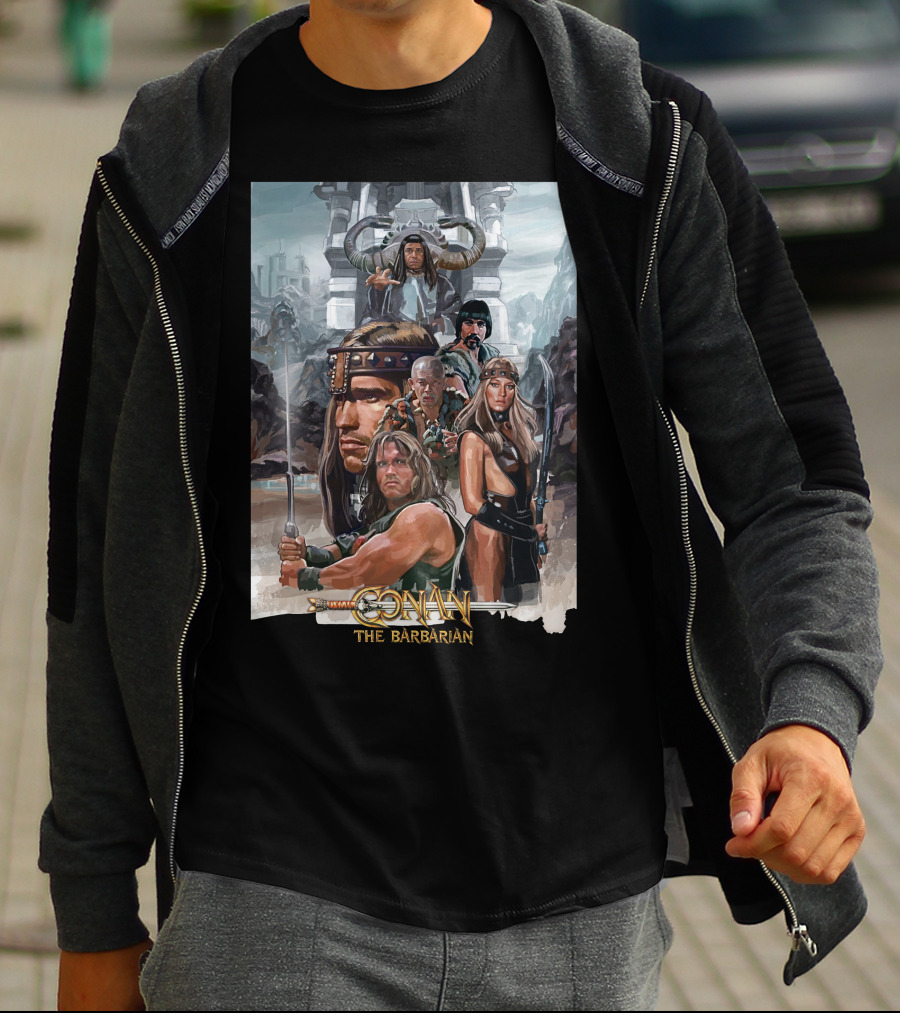 Conan The Barbarian Movie Characters Collage - Sword And Fortress T-Shirt