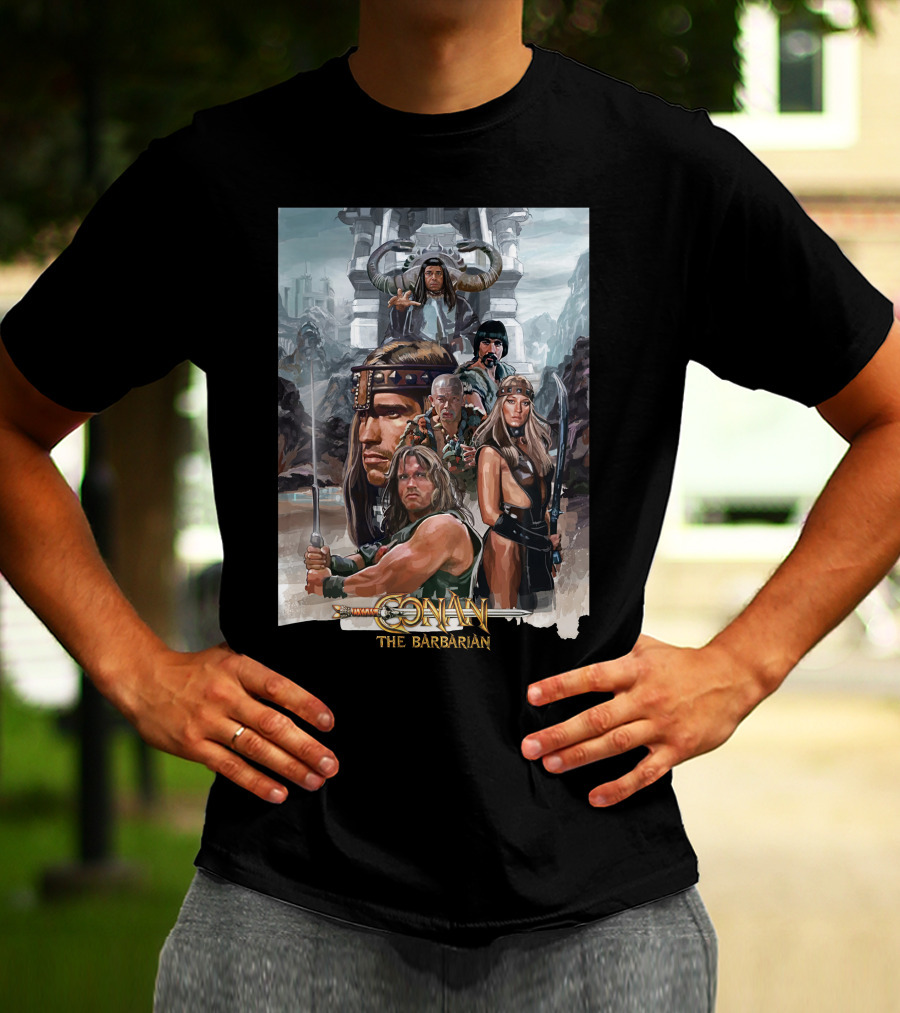 Conan The Barbarian Movie Characters Collage - Sword And Fortress T-Shirt