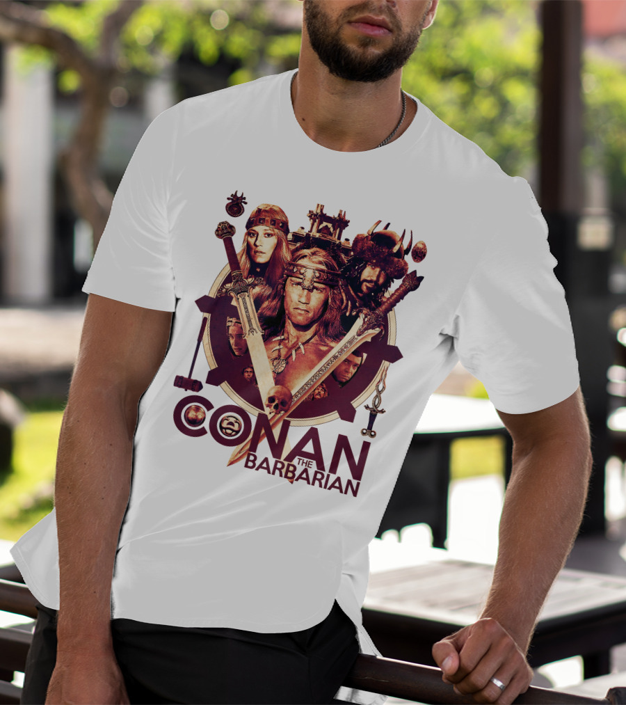 Conan The Barbarian Warrior Circle With Swords And Characters T-Shirt
