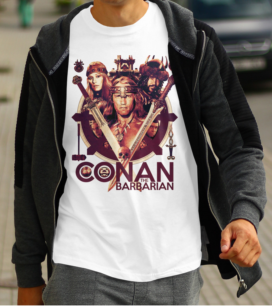 Conan The Barbarian Warrior Circle With Swords And Characters T-Shirt