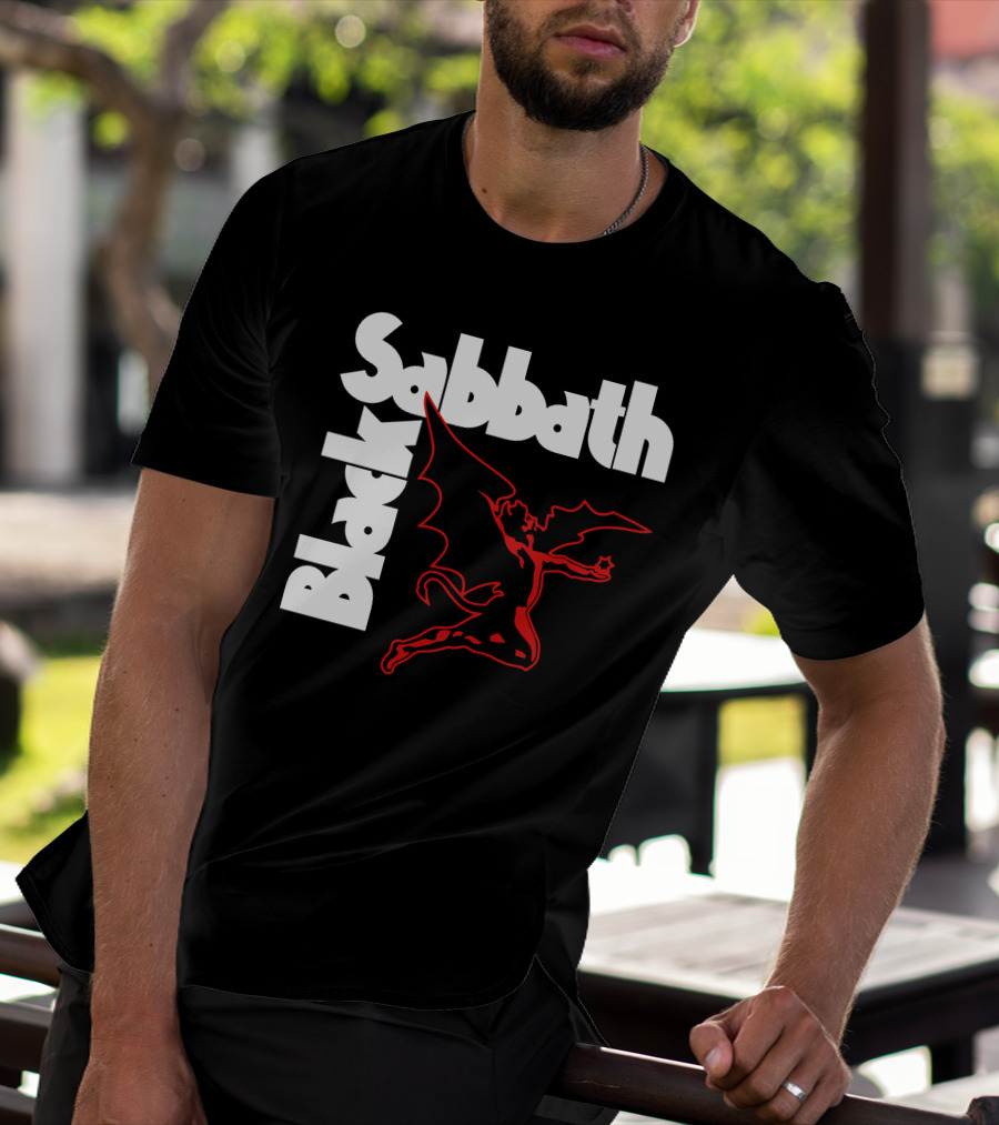 Black Sabbath Logo With Red Winged Figure T-Shirt