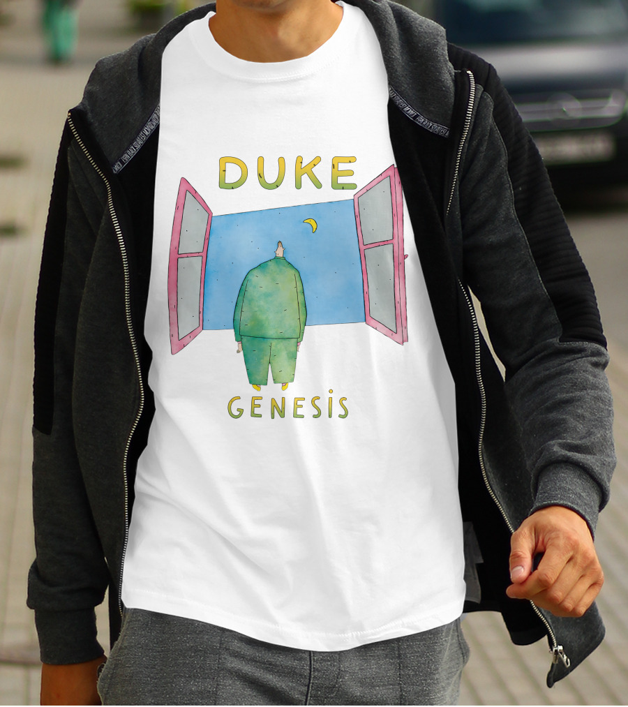 Duke Genesis Album Artwork Blue Figurine With Open Window And Crescent Moon T-Shirt