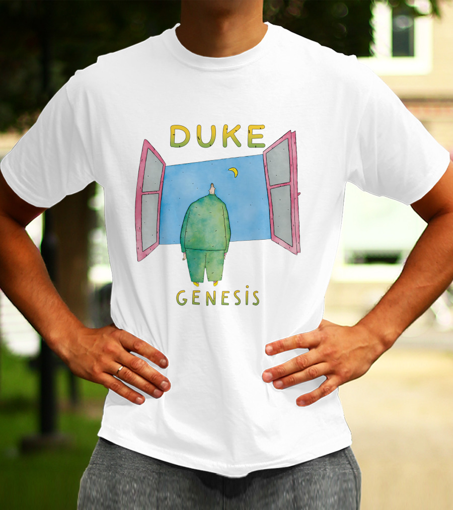 Duke Genesis Album Artwork Blue Figurine With Open Window And Crescent Moon T-Shirt