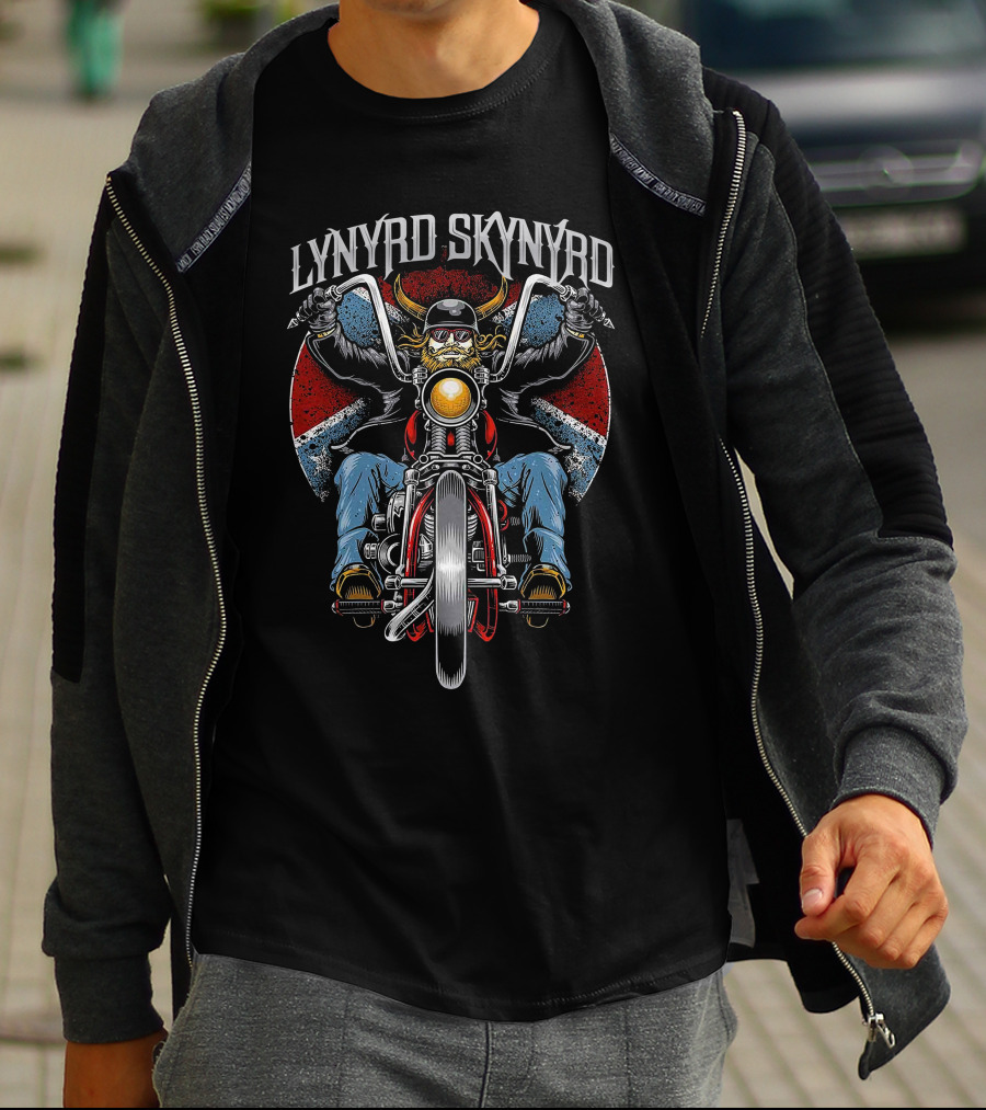 Lynyrd Skynyrd Biker Riding Motorcycle With Retro Background T-Shirt