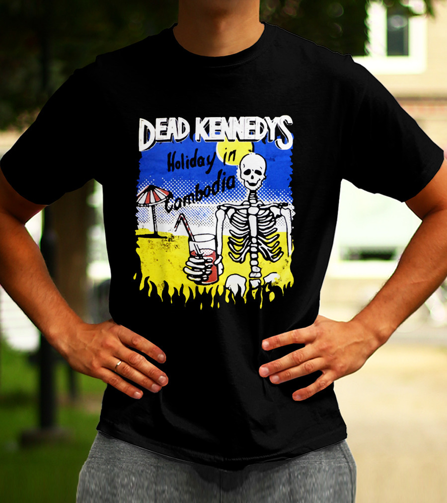 Dead Kennedys Holiday In Cambodia Skeleton Drink Umbrella Scene T-Shirt