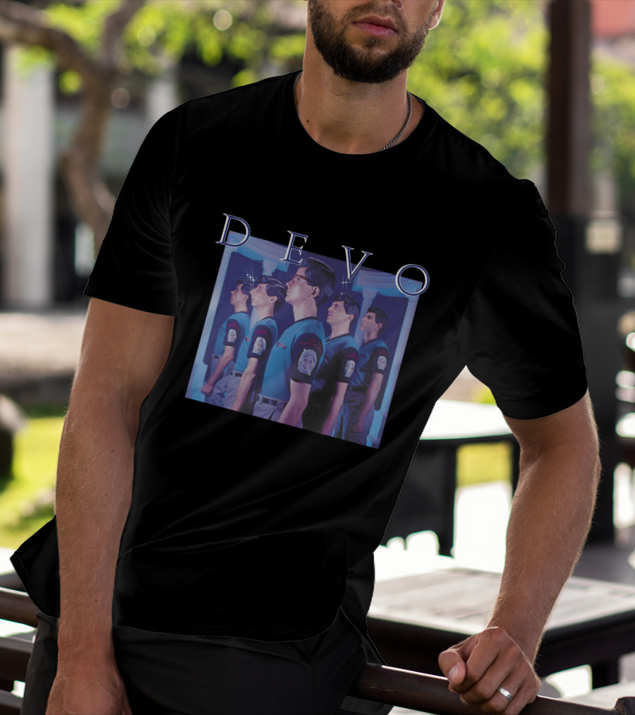 Devo Band Members Blue Uniforms Standing In Line T-Shirt