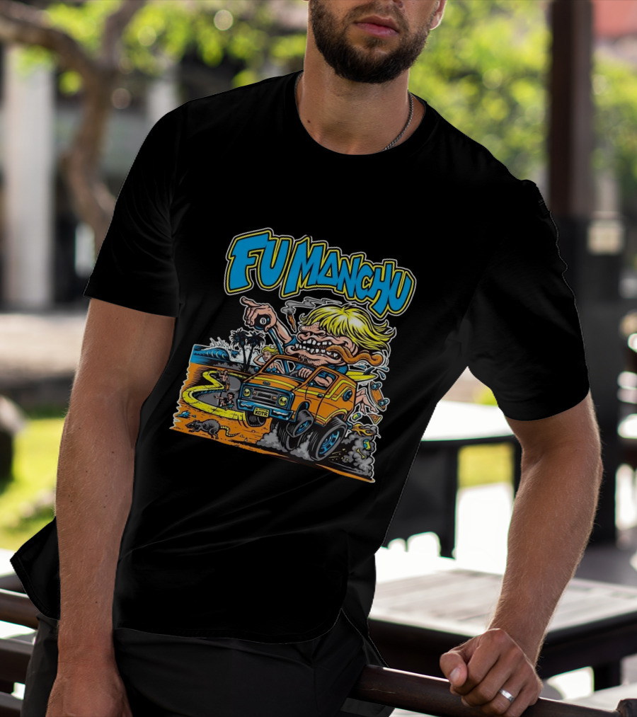Fu Manchu Surf Adventure Vintage Car Beach Scene T-Shirt