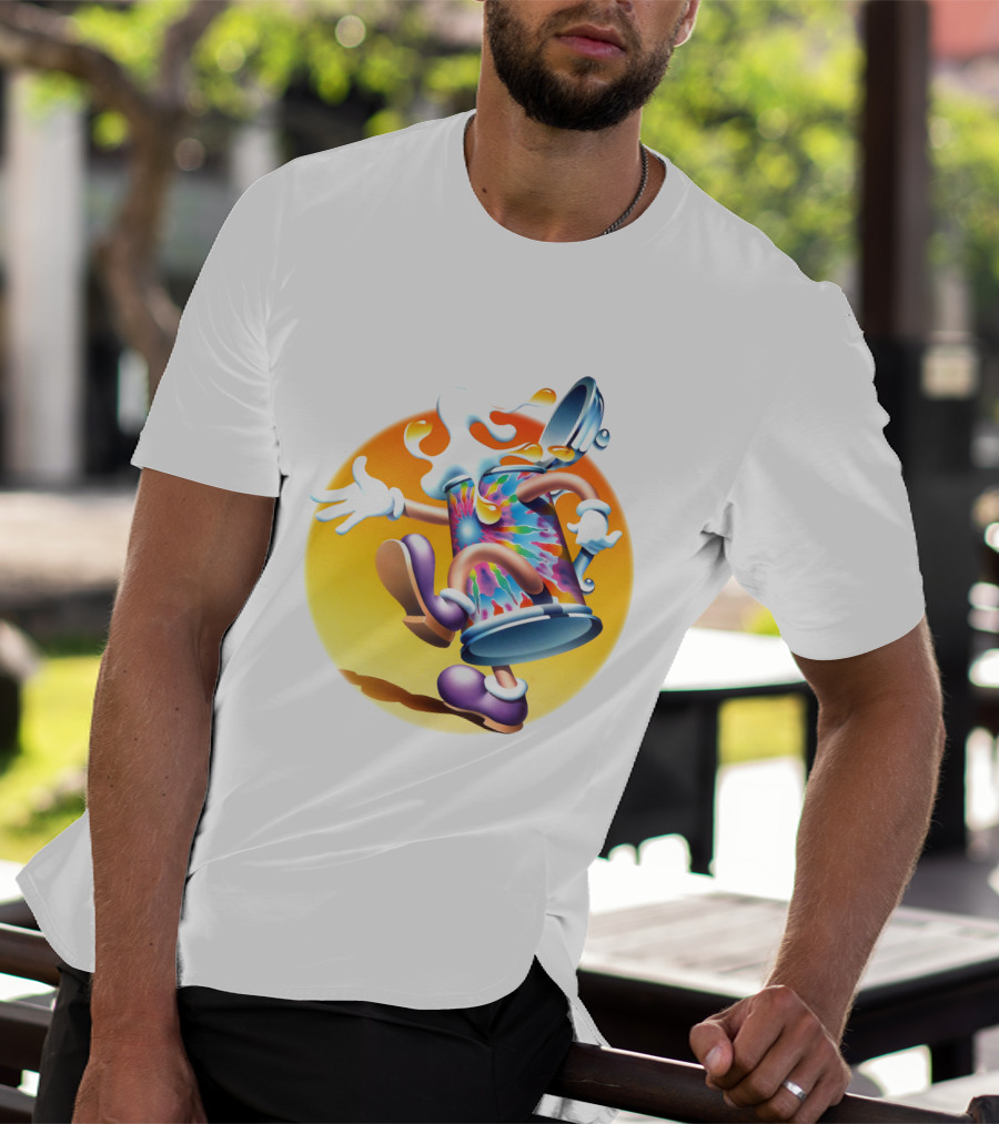 Europe '72 Series 5 Pin 3 Kongresssaal Munich West Germany 5-18-1972 Tie-Dye Dancing Can Character With Melting Top T-Shirt