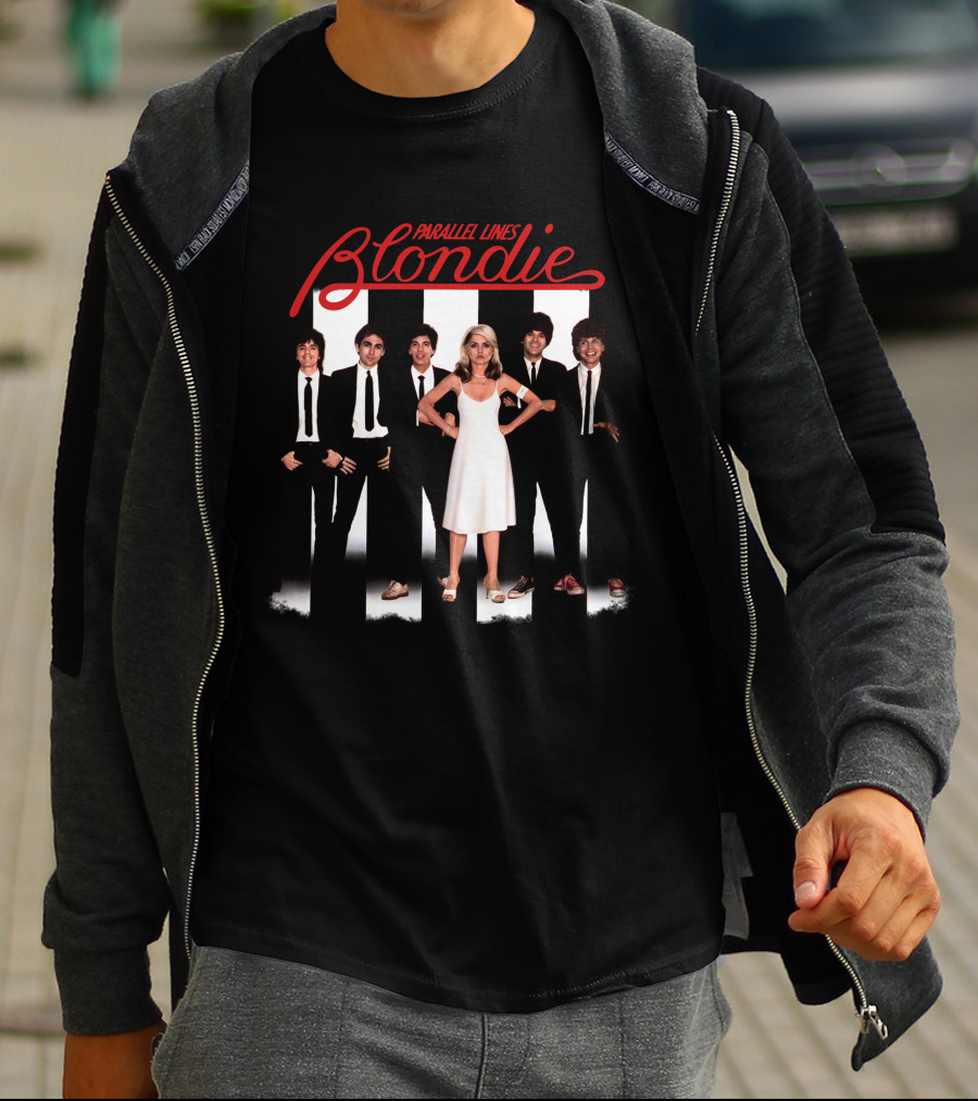 Blondie Parallel Lines Band Members In Black And White Outfits T-Shirt