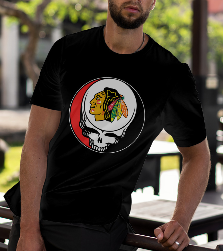 Chicago Blackhawks Grateful Dead Skull T-Shirt