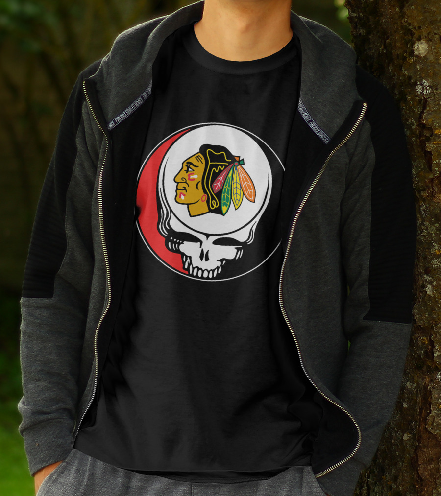 Chicago Blackhawks Grateful Dead Skull T-Shirt