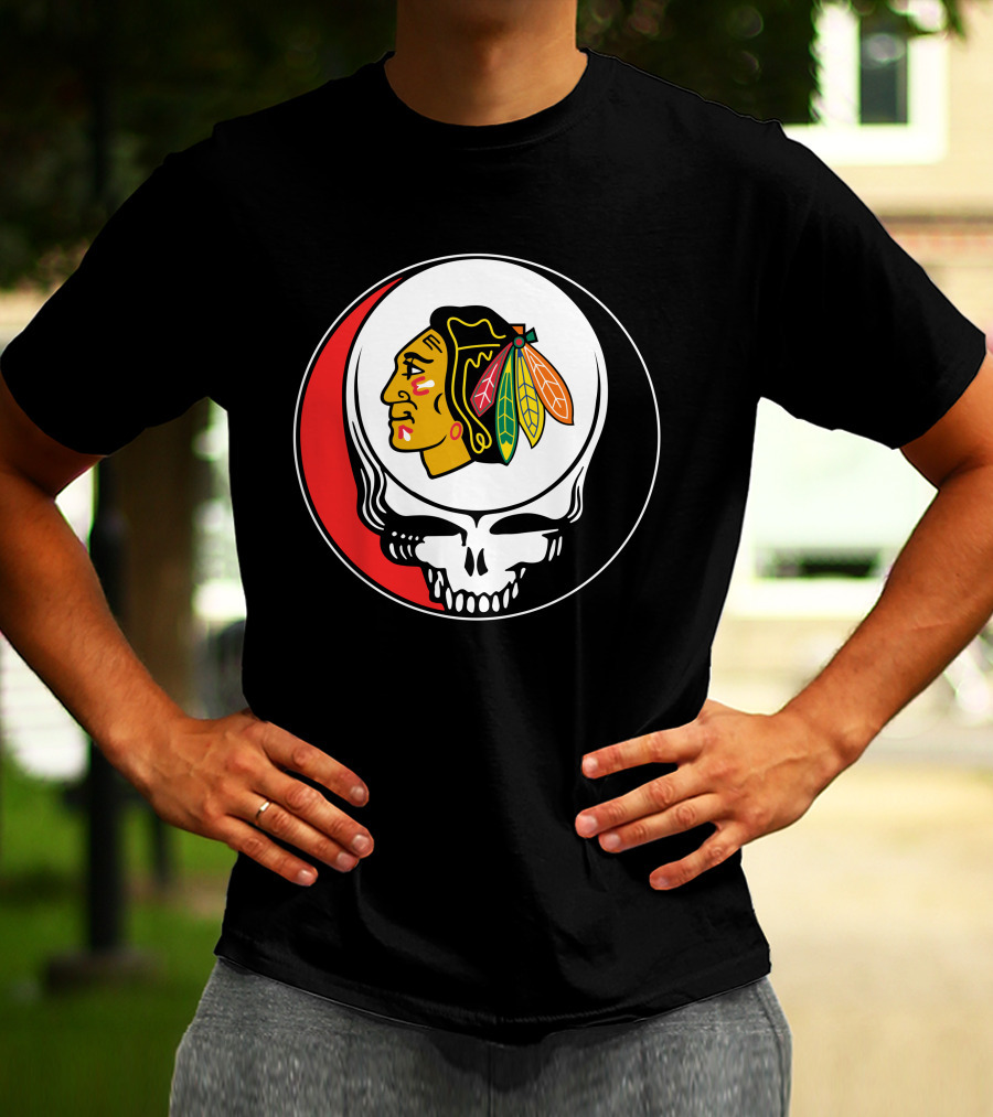 Chicago Blackhawks Grateful Dead Skull T-Shirt