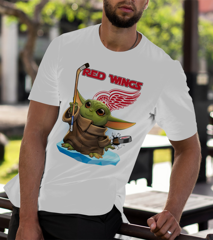 Baby Yoda Hockey Detroit Red Wings T-Shirt